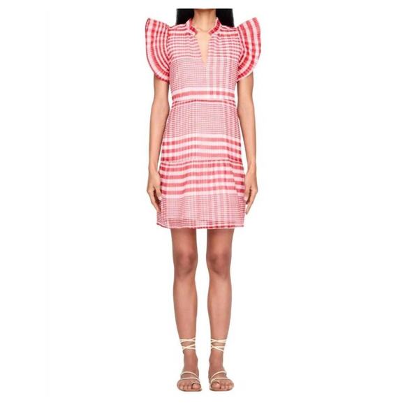 Marie Oliver Bay Mini Dress in Cherry Check Pattern Red & Pink Women's Medium - Picture 1 of 12